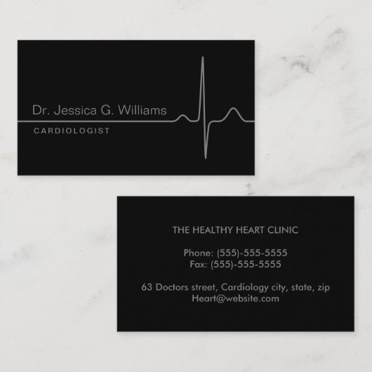 Elegante ECG golf stijlvolle zwarte cardioloog Visitekaartje (Voorkant / Achterkant)