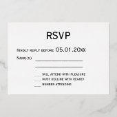 Elegante Echt Goud Folie HBT-Bruiloft RSVP Kaarten (Achterkant)