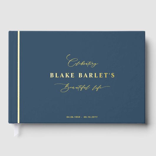 Elegante echte Folie, Blue Funeral / Life Celebrat Gastenboek (Voorkant)