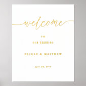 Elegante Echte Folie Bruiloft Welkom Verticaal Tek Folie Afdrukken (Voorkant)