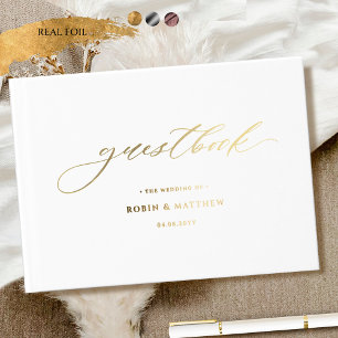 Elegante Echte Folie Kalligrafie Wedding Gastenboek