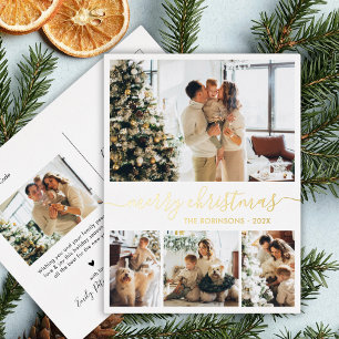 Elegante echte goud-folie script 4 foto collage folie feestdagen briefkaart