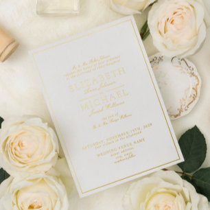 Elegante echte goud folie witte script trouw uitnodiging