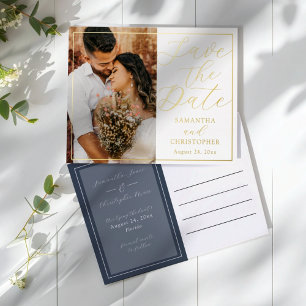 Elegante echte goud & foto save the date bruiloft folie feestdagen briefkaart