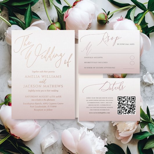 Elegante Echte Gouden Blush Roze bruiloft Folie Uitnodiging