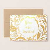 Elegante Echte Gouden Folie Bloemen Bruiloft Uitno Folie Kaarten (Voorkant met envelop)
