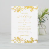 Elegante echte gouden folie bloemrijke kanten scri uitnodiging (Staand Voorkant)
