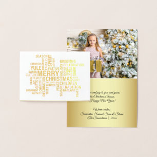 Elegante Echte Gouden Folie Vrolijke Kerstvakantie Kaarten