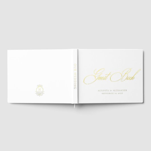 Elegante Echte Gouden Folie & Witte Huwelijk Gastenboek (Volledig)