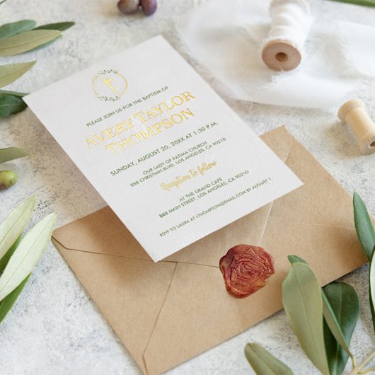 Elegante Echte Gouden Kruis Waterverf laurier Doop Folie Feestdagenkaart