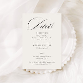 Elegante Ecru Black Calligraphy Wedding Details Informatiekaartje