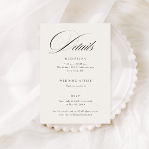 Elegante Ecru Black Calligraphy Wedding Details Informatiekaartje