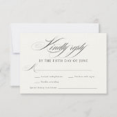 Elegante Ecru Black Calligraphy Wedding RSVP Kaartje (Voorkant)