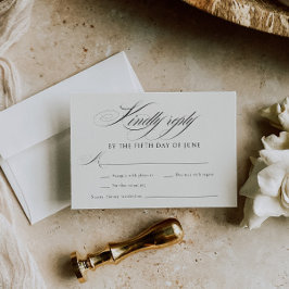 Elegante Ecru Black Calligraphy Wedding RSVP Kaartje