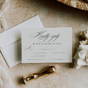 Elegante Ecru Black Calligraphy Wedding RSVP Kaartje