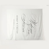 Elegante Ecru Black Calligraphy Wedding Welkom Wandkleed (Voorkant (horizontaal))