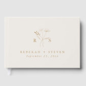 Elegante Ecru en gouden monogram bruiloft Gastenboek (Voorkant)