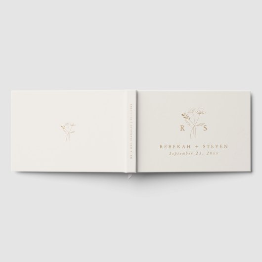 Elegante Ecru en gouden monogram bruiloft Gastenboek (Volledig)