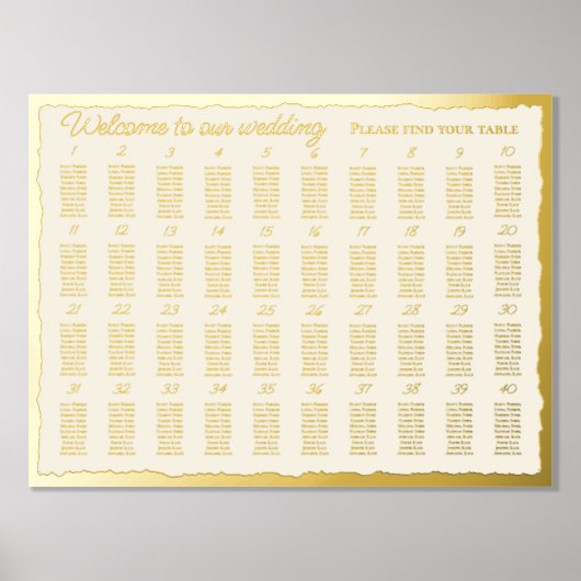 Elegante Ecru Luxe Gold Edge 40 tafel Zitting Graf Folie Afdrukken (Voorkant)