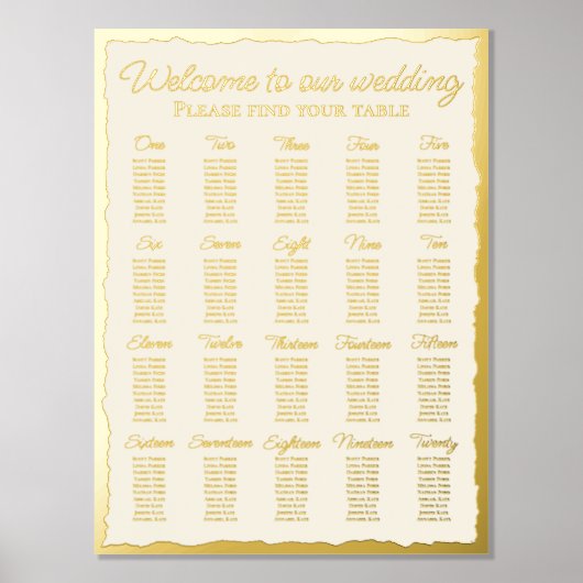 Elegante Ecru Luxe Gouden Rand 20 Tafel Stoelenpla Folie Afdrukken (Voorkant)