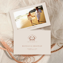 Elegante Ecru Monogram Crest Trouwfoto Save The Date