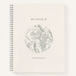 Elegante Ecru Saliegroene Bloemen Kruiden Spiraal Notitieboek