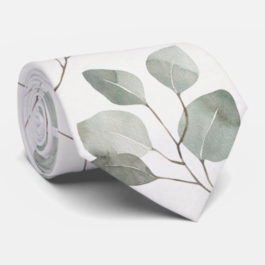 Elegante Ecru Zilveren Dollar Eucalyptus Bruiloft Stropdas (Opgerold)