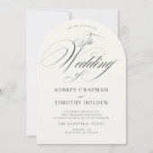Elegante Ecru Zwarte Calligrafie Boog Bruiloft Kaart (Voorkant)