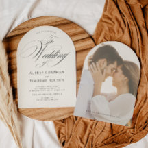 Elegante Ecru Zwarte Calligrafie Boog Bruiloft