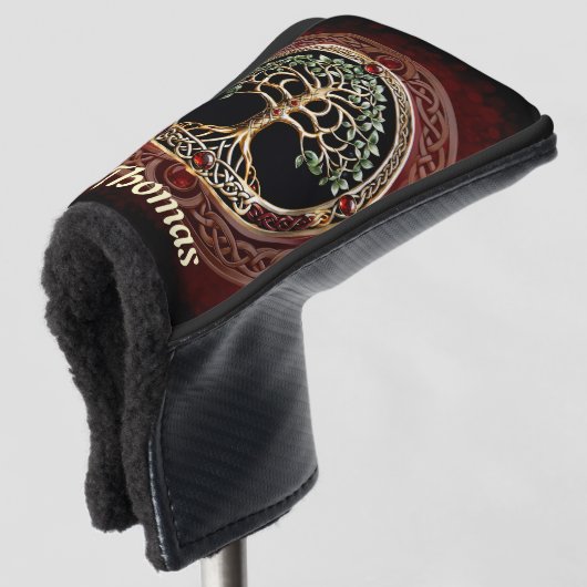 Elegante edele boom van het leven met keltische kn golfheadcover (3/4 voorkant)