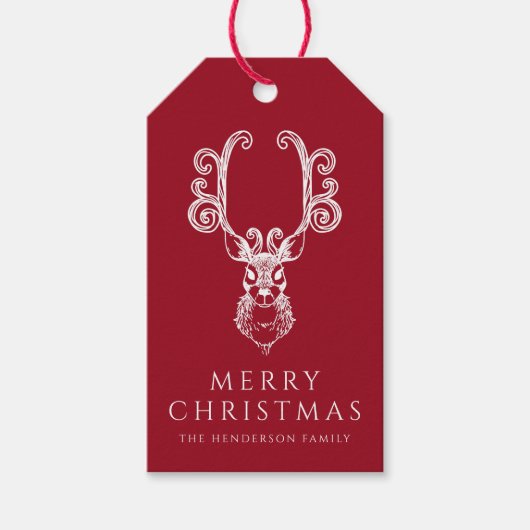 Elegante edelherten vrolijk kerstfeest cadeaulabel (Voorkant)