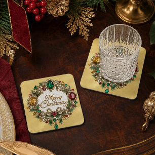Elegante Edelsteen Gouden Kerstkrans Bier Onderzetter