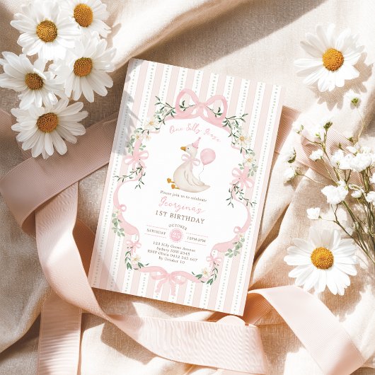 Elegante Een Gekke Gans Roze Boog Meisje 1e Verjaa Kaart