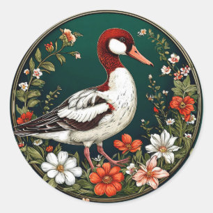 🦆 Elegante Eend Bloem Natuur Cadeau 🦆 Ronde Sticker