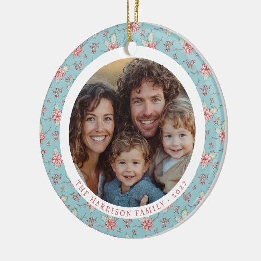 Elegante Eend Ei Holly Kerstfoto Keramisch Ornament (Links)