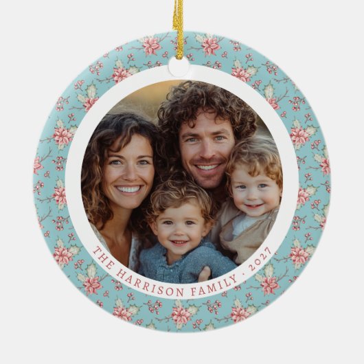 Elegante Eend Ei Holly Kerstfoto Keramisch Ornament (Achterkant)