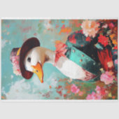Elegante Eend in Bloemenhoed Decoupage Tissuepapier (Voorkant)