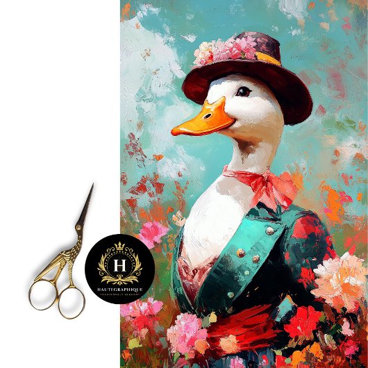 Elegante Eend in Bloemenhoed Decoupage Tissuepapier
