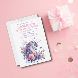 Elegante Eenhoorn Mooie Roze Paarse Meisjes Verjaa Kaart