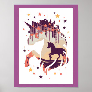 Elegante Eenhoorn Paarse Silhouet Mythisch Dier Poster