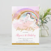 Elegante eenhoorn pastel regenboog meisje verjaard kaart (Staand voorkant)