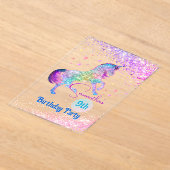 Elegante eenhoorn roze aqua glitter verjaardag acryl uitnodigingen (Laagn)
