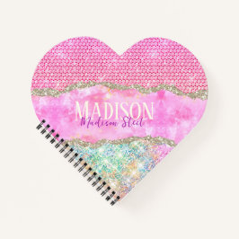 Elegante eenhoorn roze glitters rijsteentjes monog notitieboek