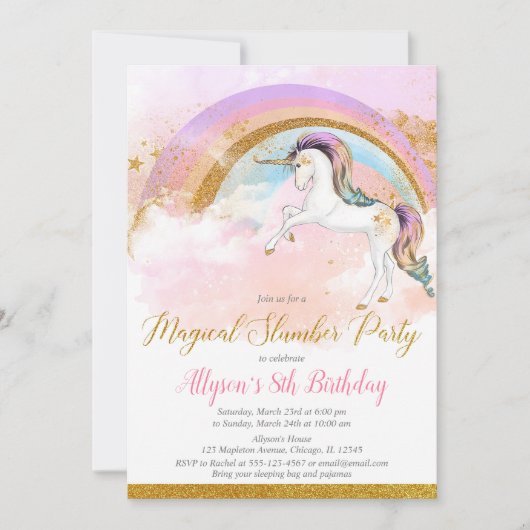 Elegante eenhoorn sluimer feest verjaardag roze go kaart (Voorkant)