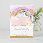 Elegante eenhoorn sluimer feest verjaardag roze go kaart (Staand voorkant)