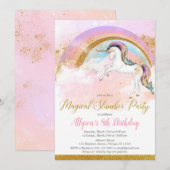 Elegante eenhoorn sluimer feest verjaardag roze go kaart (Voorkant / Achterkant)