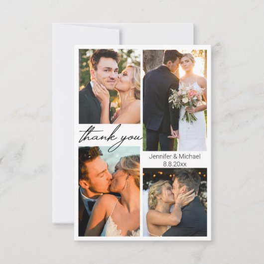 Elegante eenvoudige 5 foto's bruiloft collage bedankkaart (Voorkant)