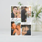 Elegante eenvoudige 5 foto's bruiloft collage bedankkaart (Staand voorkant)