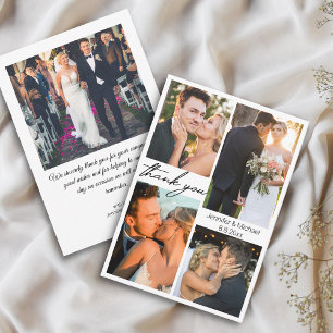 Elegante eenvoudige 5 foto's bruiloft collage bedankkaart