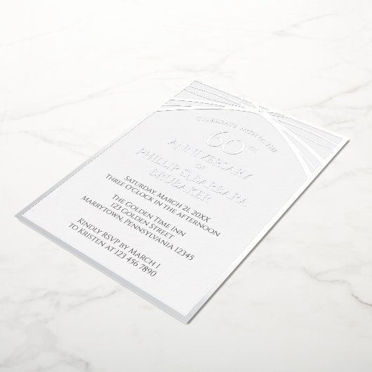 Elegante eenvoudige 60ste bruiloft Jubileum partij Folie Uitnodiging (Gedraaid)
